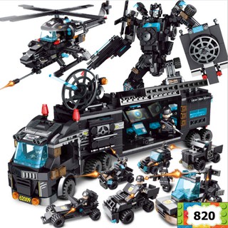 Đồ chơi lắp ráp lego robot máy bay và xe tải cảnh sát đặc nhiệm giúp trẻ sáng tạo 820 mảnh ghép