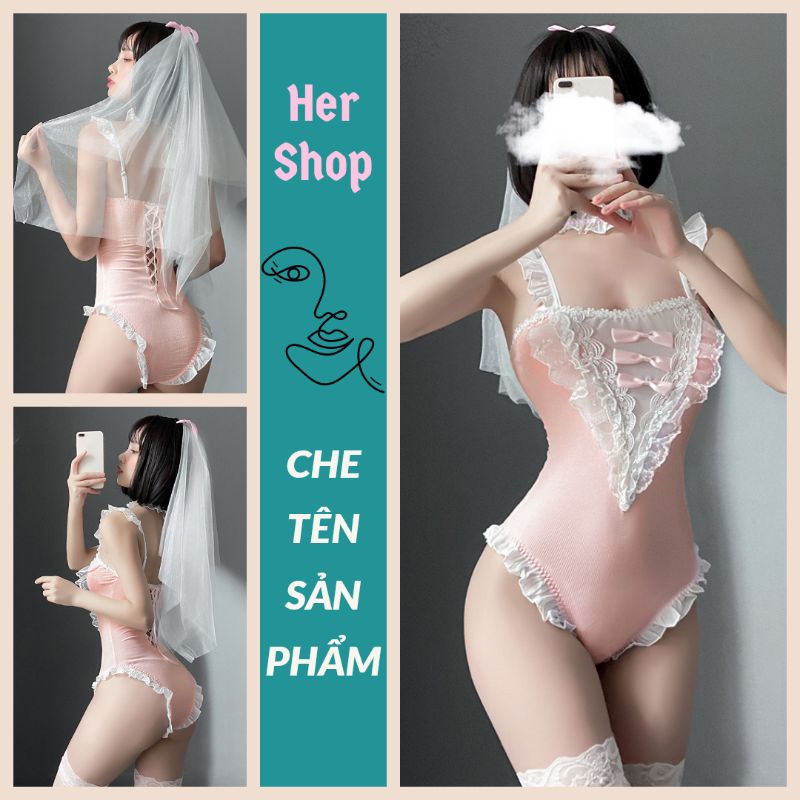 Cosplay cô dâu hồng kèm khăn voăn - bodysuit hoá trang sexy gợi cảm