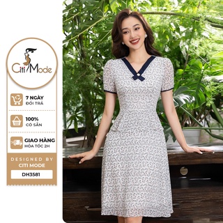 Đầm công sở CITI MODE FASHION dáng xòe thiết kế cổ phối viền họa tiết hoa nhí DH3581