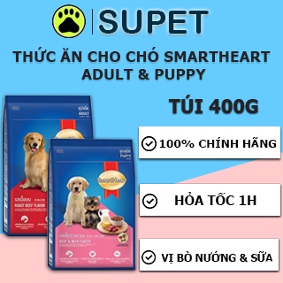 Thức Ăn Hạt Cho Chó Smartheart Adult & Puppy 400g Vị Bò chó lớn và sữa cho chó con [SHIP HỎA TỐC]