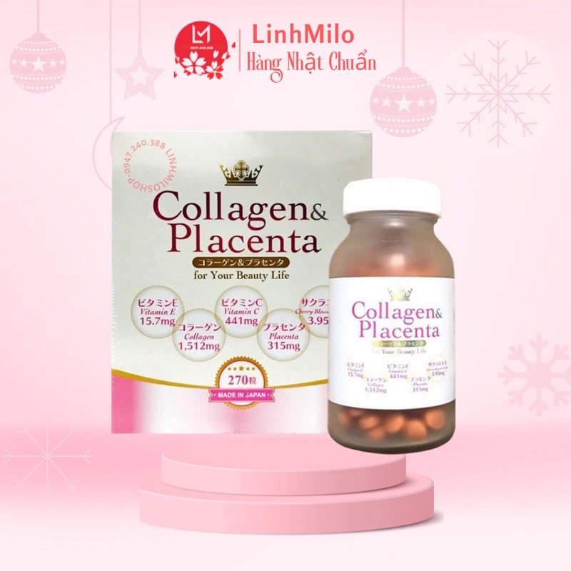 Viên Uống Trắng Da Collagen Placenta 5in1 Nhật Bản 270 Viên