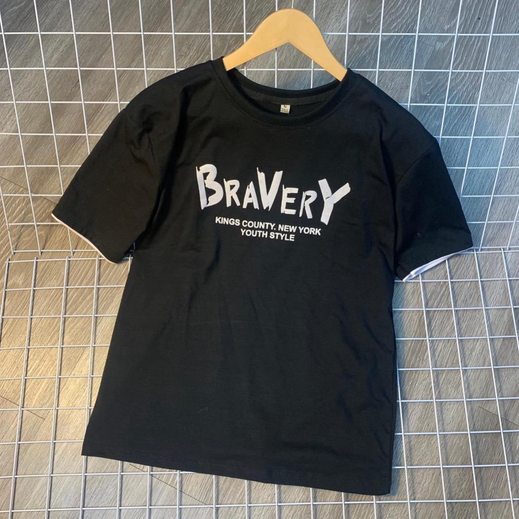 Áo phông tay lỡ BRAVERY, Chất cotton su , form rộng Nam Nữ unisex, Chất cotton giá rẻ basic  ulzzang freesize