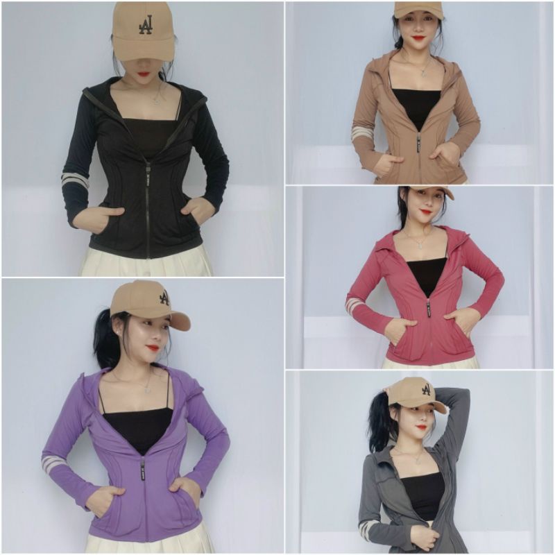 Áo Khoác Thể Thao Nữ Ôm Body Mẫu Mới VN21. Size M L XL. Có 2 Túi Ngoài Dây Kéo
