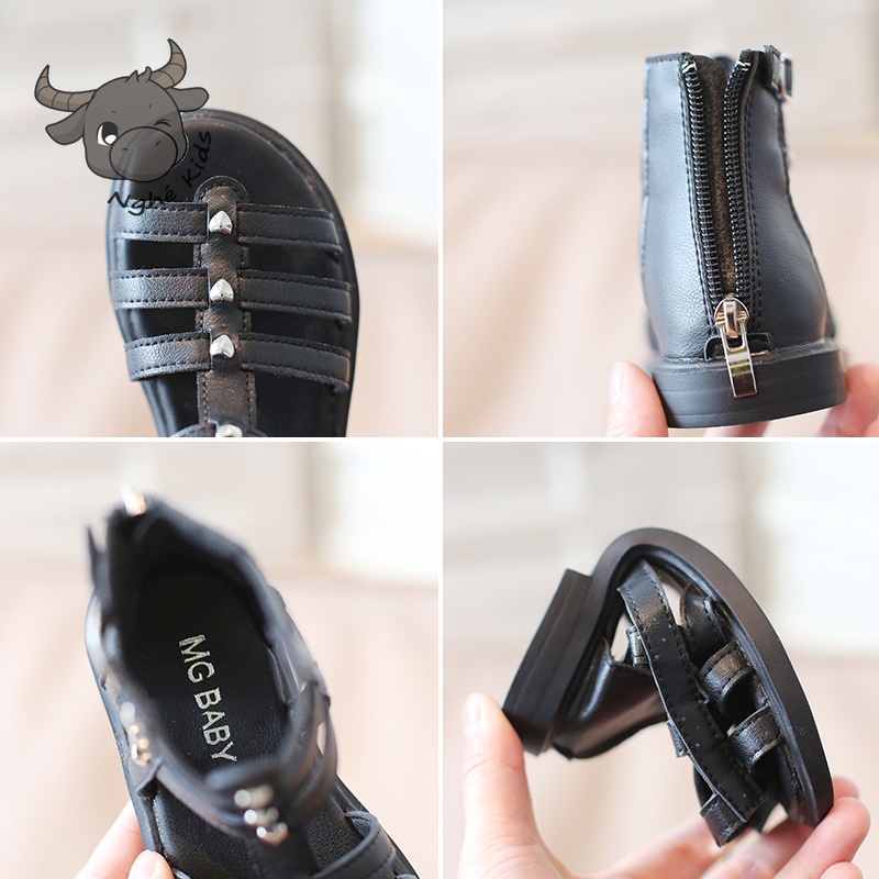 Sandal chiến binh trang trí nút trái tim - Xăng đan bé gái MG690