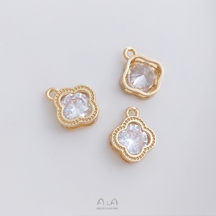 💖Đồ trang sức DIY💖Màu Sắc Mặt Vòng cổ Mạ Vàng 14k Hình Cỏ Bốn Lá Đính Đá Zircon | BigBuy360 - bigbuy360.vn
