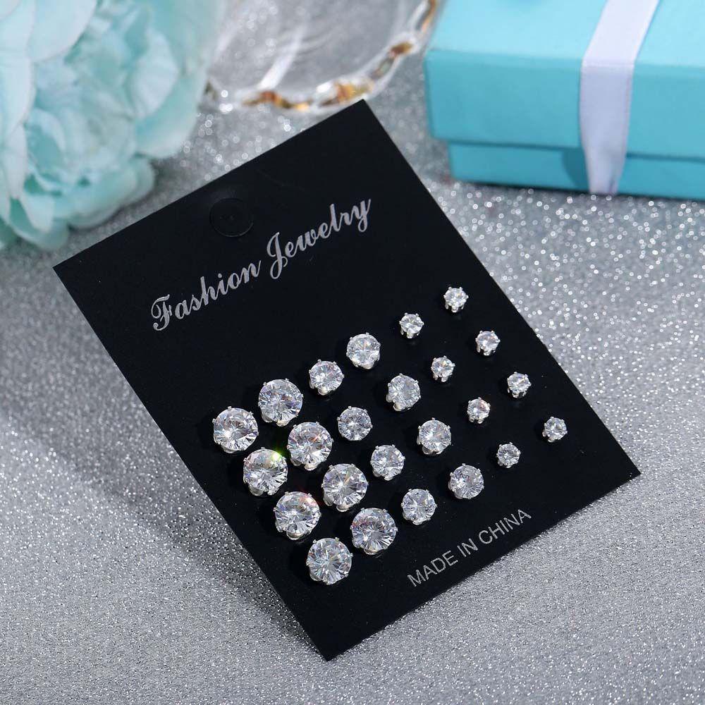 Bông Tai Hình Tròn Lấp Lánh Tinh Tế Thời Trang Cho Nữ|Set 12 Đôi Bông Tai Xinh Xắn Thời Trang Dành Cho Nữ