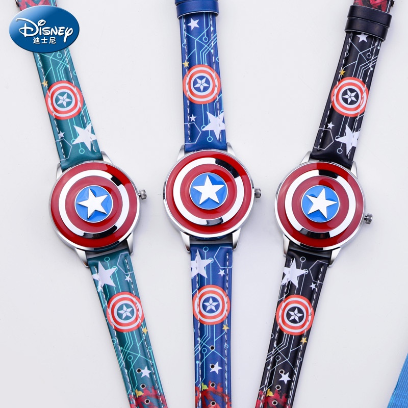 DISNEY Đồng Hồ Kim Loại Nắp Lật Hình Người Nhện/Captain America/ironman Cho Bé Trai