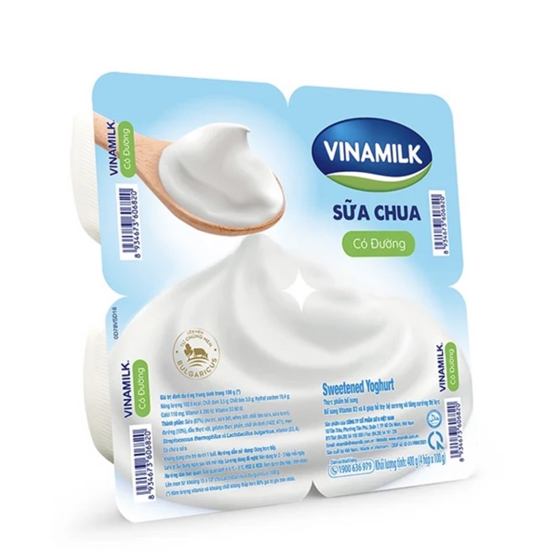 Sữa Chua Ăn Vinamilk Có Đường- Vỉ 4 hộp x 100g