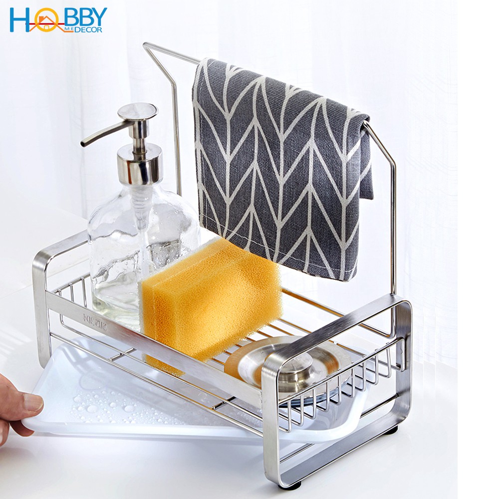 Kệ rổ đựng đồ rửa chén treo khăn bếp  Hobby Home Decor KRC4 dán tường gạch men kính - mẫu lớn có keo dán đi kèm | BigBuy360 - bigbuy360.vn