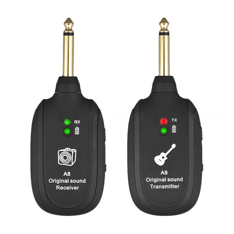 UHF Guitar Wireless System Transmitter Receiver Built-in Rechargeable