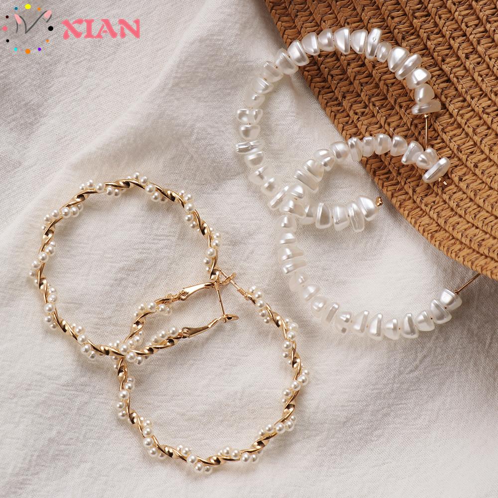 (Hàng Mới Về) Đôi Khuyên Tai Nữ Hình Tròn Lớn Đính Ngọc Trai Xinh Xắn