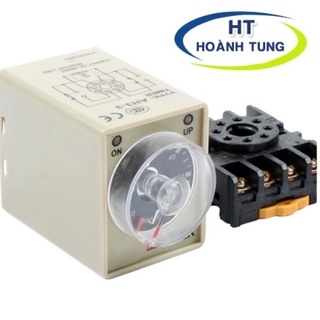 Timer cơ AH3-3 rơ le thời gian 8 chân tròn điện áp 220VAC tặng kèm chân đế PF083A