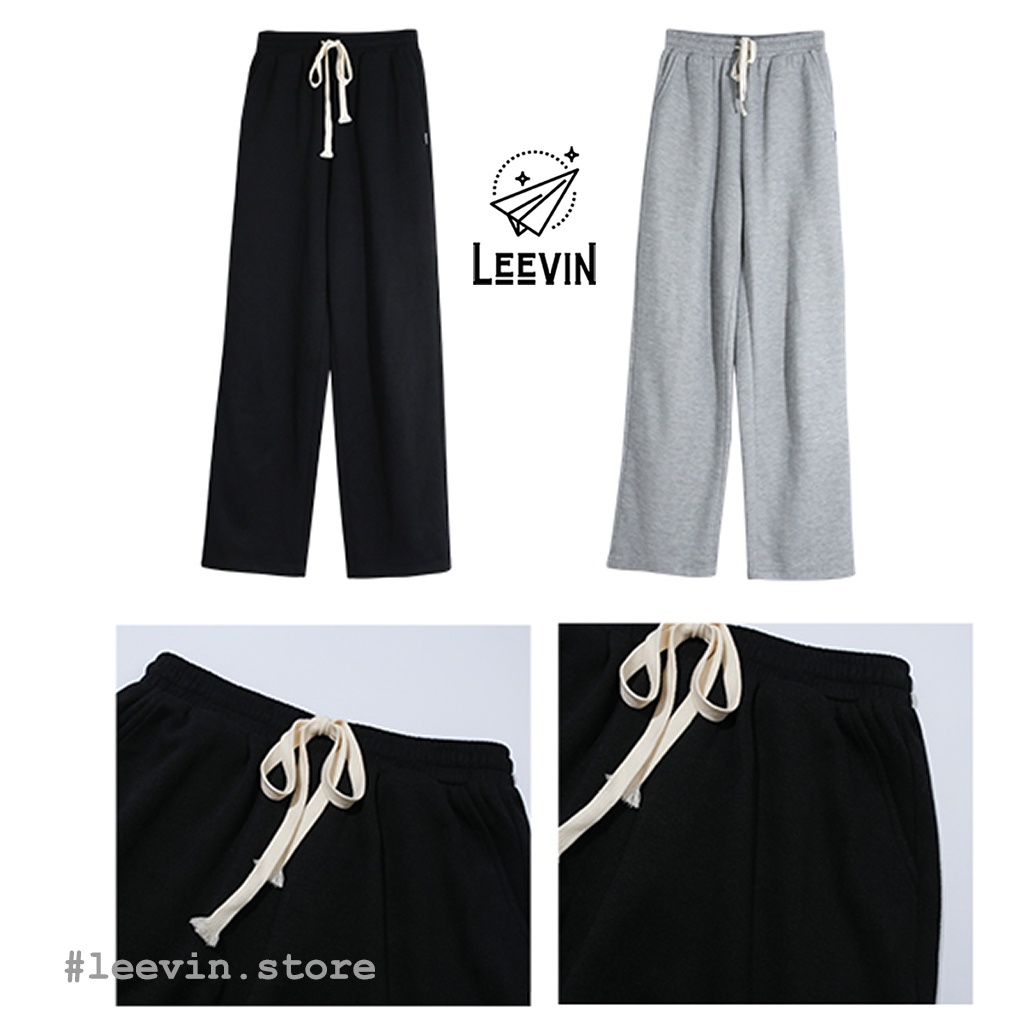 Quần Ống Suông Nữ COTTON Thun Nỉ Cao Cấp LEEVIN Phong Cách Cạp Cao Form Rộng Hàn Quốc Quần Suông Ulzzang Leevin Store