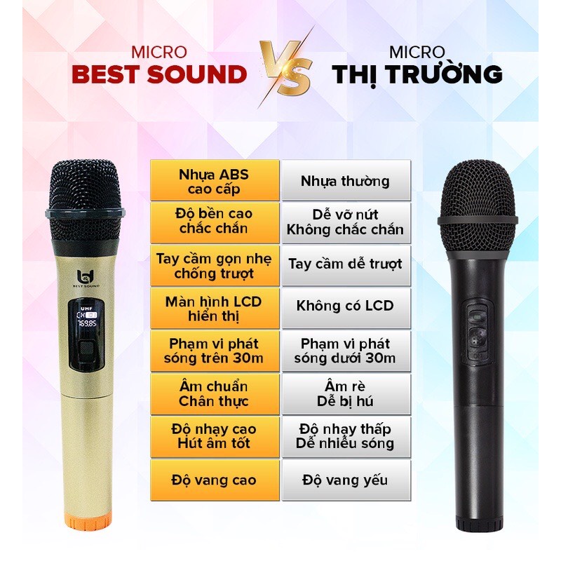 Bộ 02 Micro Không Dây Hát Karaoke W003 Thương Hiệu Việt Star Quốc Tế cao cấp hút âm tốt, chống hú