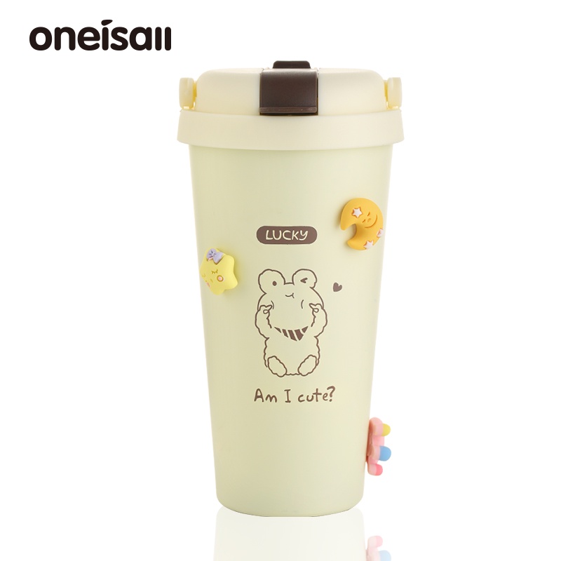 Cốc cà phê giữ nhiệt ONEISALL 500ml bằng thép không gỉ 304 khối lượng nhẹ có ống hút
