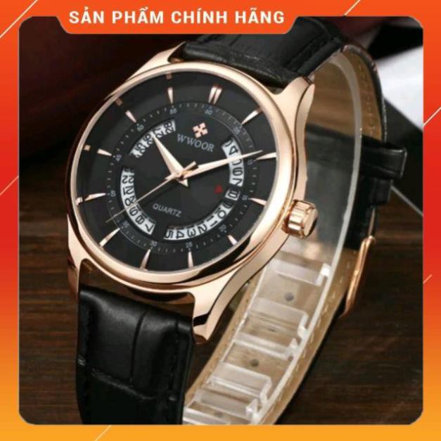 Hot!!! Đồng hồ nam Wwoor dây da mặt tròn có lịch độc đáo chống nước chính hãng Tony Watch 68 giá re