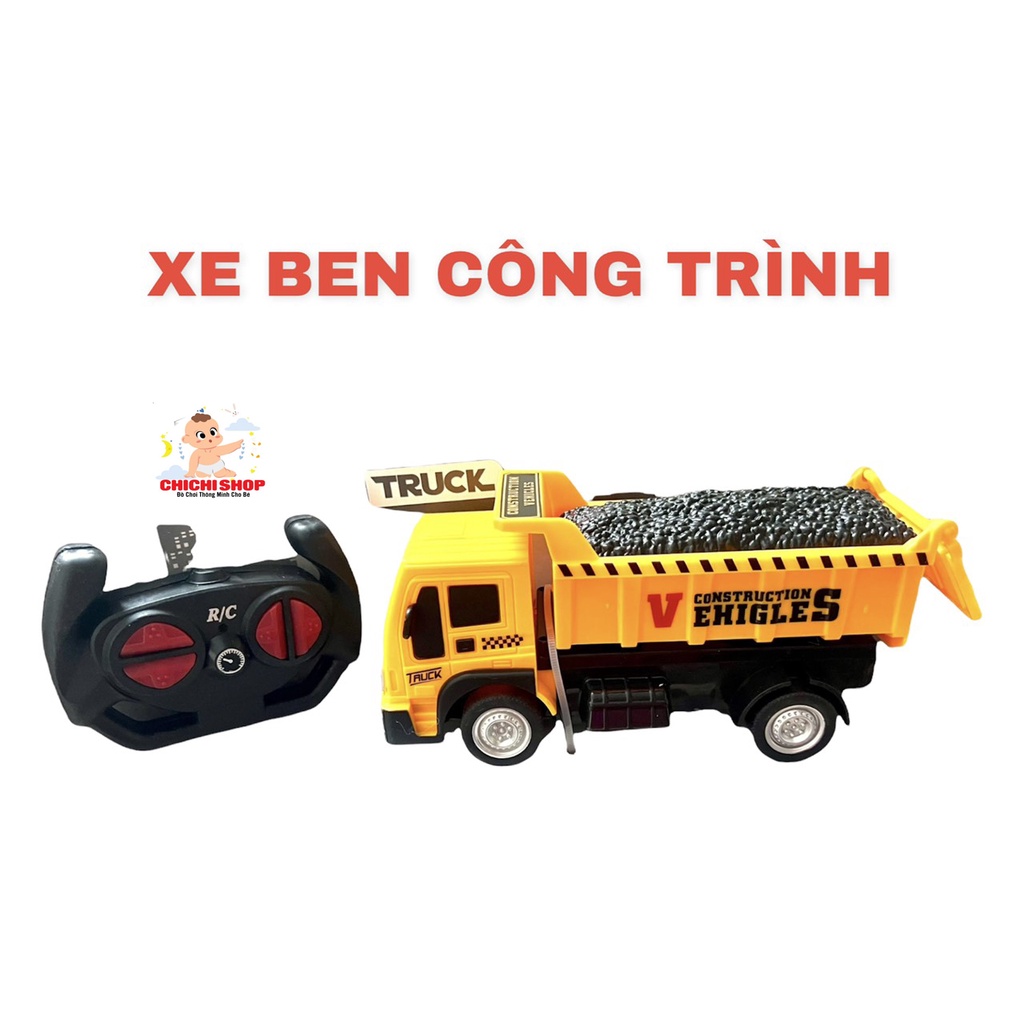 Đồ Chơi Mô Hình Xe Công Trình, Xe Ben Điều Khiển Từ Xa Chở Cát Mô Phỏng, Có Đèn Led