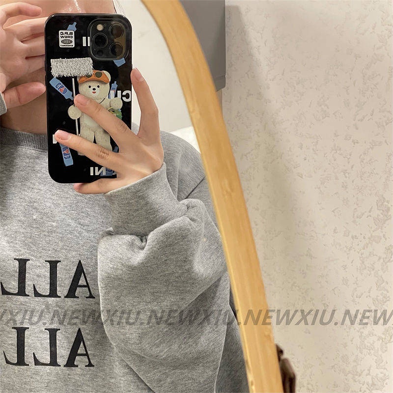 Ốp điện thoại mềm họa tiết gấu dọn dẹp hoạt hình thời trang thích hợp cho Apple iPhone 13 12/11promax 14/Xsmax/XR