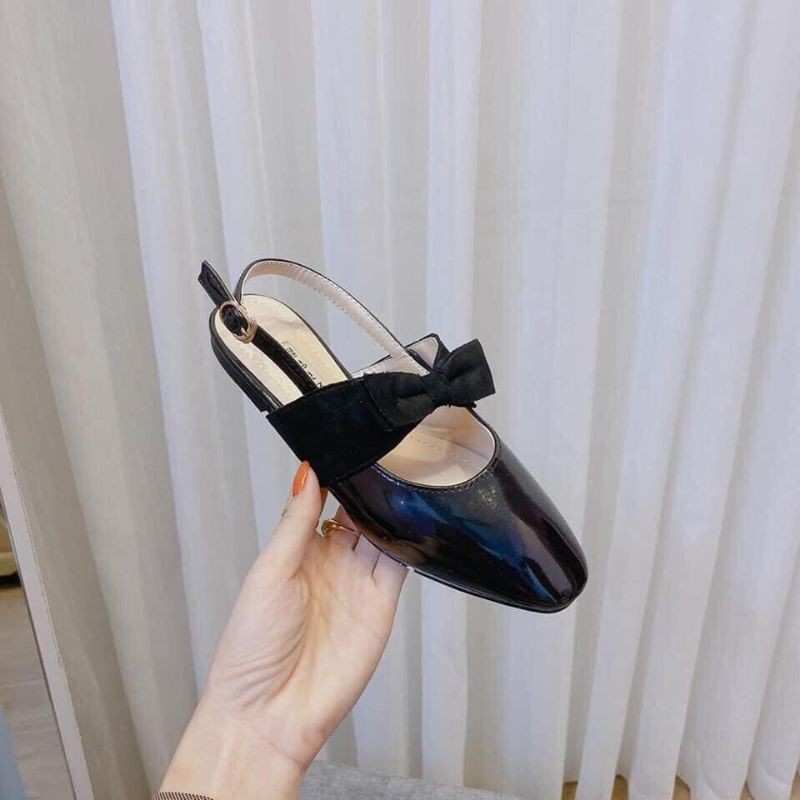 [Có sẵn] Giày Búp Bê Nơ Gót Vuông 2p Da Bóng Dễ Thương