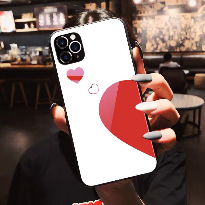 Ốp lưng iphone kính cặp đôi nửa trái tim case 14plus 14 pro max 13 12 promax 11 mini 6 6s 7 8 plus x xr xs Se