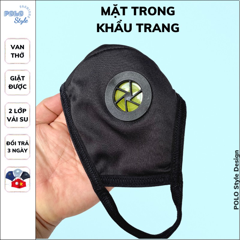 Khẩu trang 2 lớp vải Su in Logo có van thở POLO Style - Chống giọt bắn, không đau tai, sử dụng ít nhất 6 tháng