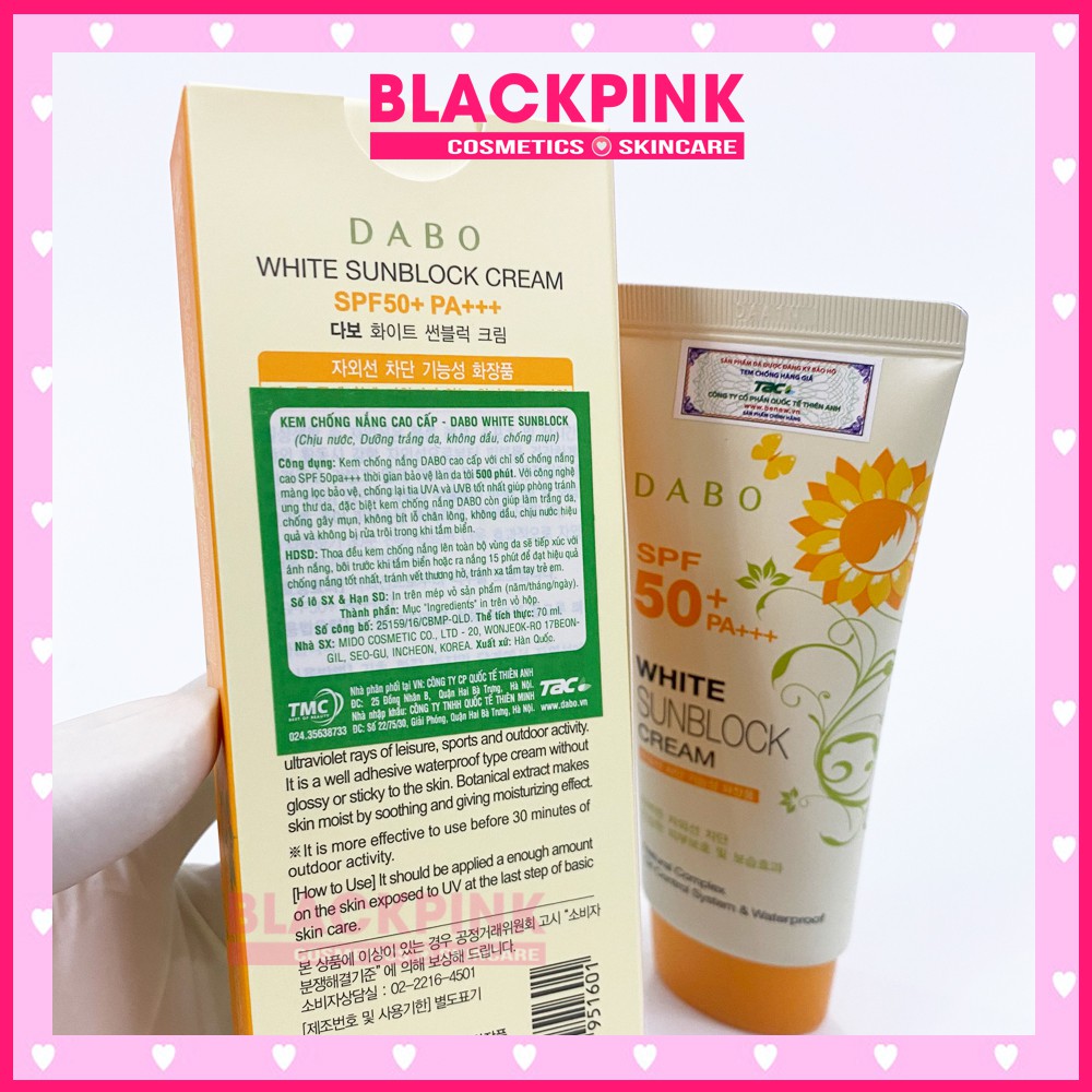 Kem chống nắng hoa cúc Dabo Whitening Sunblock Cream Hàn Quốc thẩm thấu nhanh, không bết dính, chống lão hóa 70ml | BigBuy360 - bigbuy360.vn