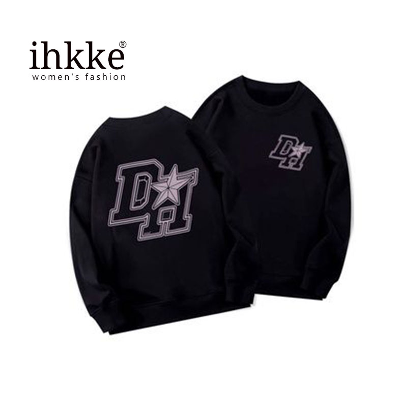 Áo sweater Ihkke dáng rộng phong cách retro Mỹ dành cho nữ