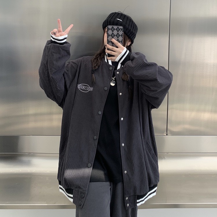 ❤ HOT TREND ❤ Áo khoác bomber nam nữ vải nhung form rộng cao cấp, Áo khoác bóng chày họa tiết tweed đẹp phối gió màu đen