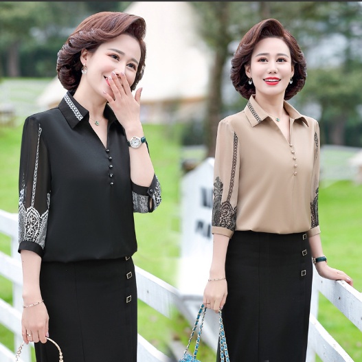 Áo Sơ Mi Nữ Trung Niên A43 - Áo kiểu trung tuổi U40 U50 cho mẹ thời trang mùa hè Đẹp sang trọng cao cấp Bigsize giá rẻ