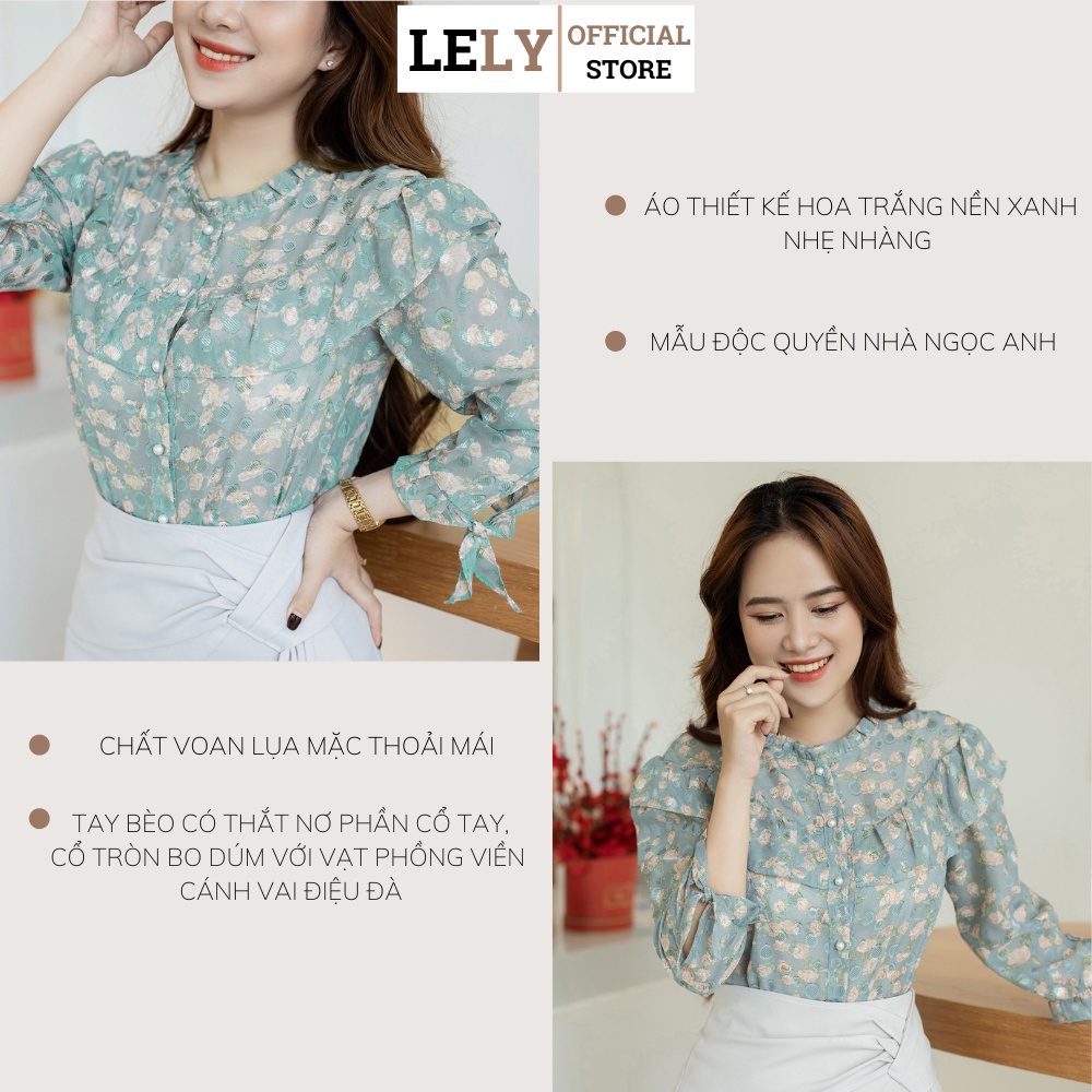 Áo sơ mi nữ Lely Fashion sơmi kiểu dài tay buộc nơ cao cấp chuẩn thời trang công sở đi học màu hoa trắng đẹp A1025