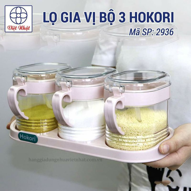 Hũ, lọ đựng gia vị Hokori nhựa Việt Nhật hàng đẹp sét 3 hũ