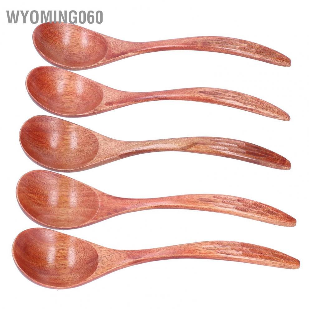 Wyoming060 5Pcs Wooden Scoop Long Handle Sugar Salt Tea Seasoning Spoon for Home Restaurant Hotel