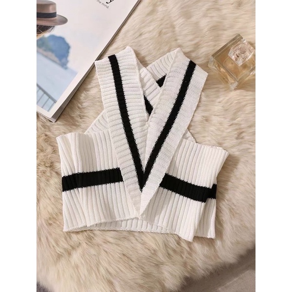 áo len dệt kim quây mix dây chéo phối màu sexy (28616#)