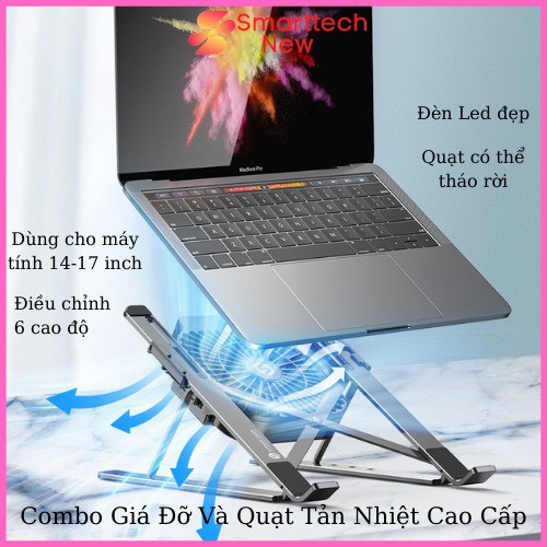 Đế Tản Nhiệt Laptop, Macbook, Ipad Cao Cấp Bằng Nhôm Kèm Quạt  ,Quạt Tản Laptop Quạt Mạnh Làm Mát Cực Nhanh