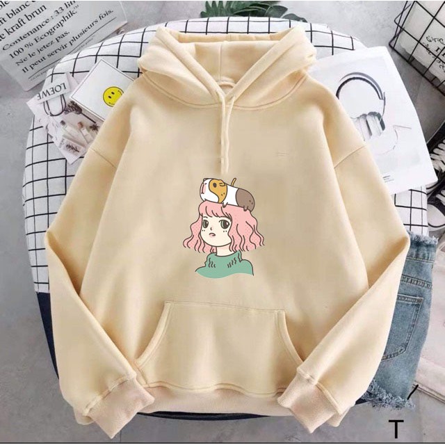 Áo Hoodie Đón Gió Mùa Ám Áp Nhiều Màu Lựa Chọn In Hình Cô Gái Tóc Hồng Phong Cách Hàn Quốc  , Năng Động , Sáng Tạo