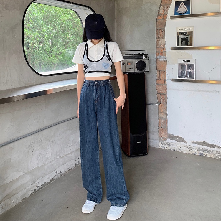 SUXI Quần Jeans Dài Ống Rộng Lưng Cao Phong Cách Retro Dành Cho Nữ