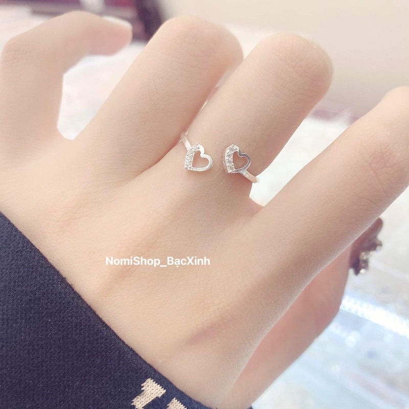 Nhẫn nữ trái tym đôi freesize xinh xắn rẻ đẹp Mainomi Shop Bạc Xinh