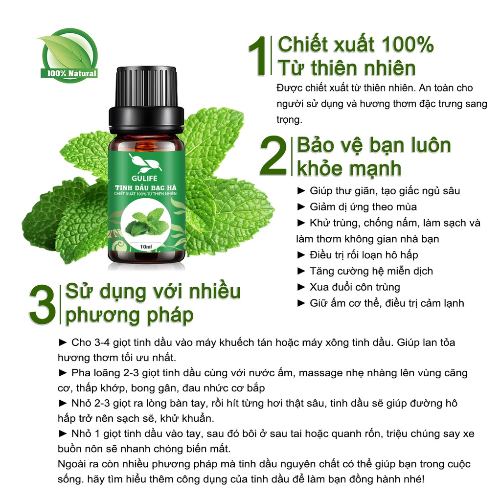 Tinh Dầu Bạc Hà Chiết Xuất Từ Thiên Nhiên GULIFE - Giảm Căng Thằng, Thơm Phòng &amp; Thư Giãn