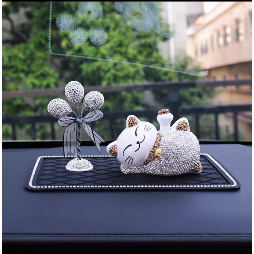 Mèo Thần Tài Vẫy Tay Để Taplo Xe Hơi - Mèo Thần Tài Đính Đá Trang Trí Taplo ô Tô