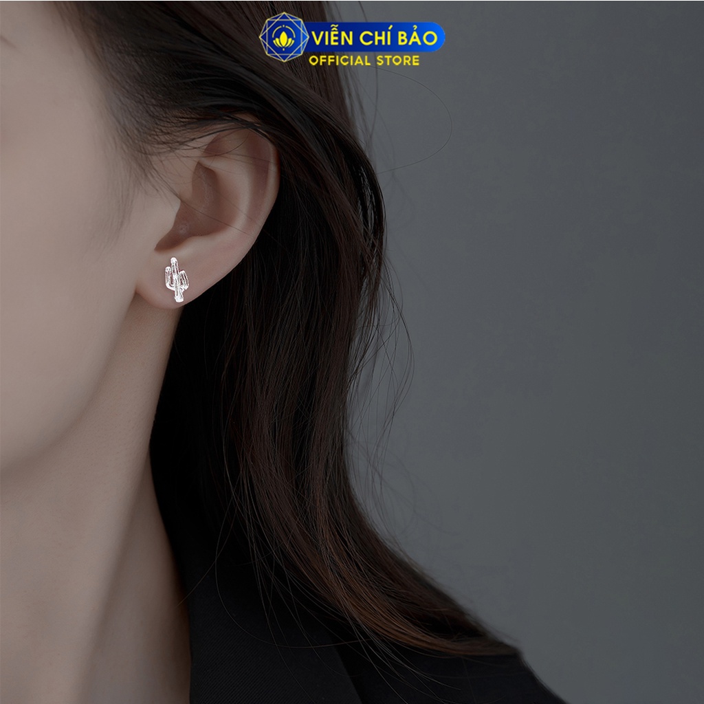 Bông tai cành xương rồng chất liệu bạc 925 thời trang phụ kiện trang sức nữ Viễn Chí Bảo E055