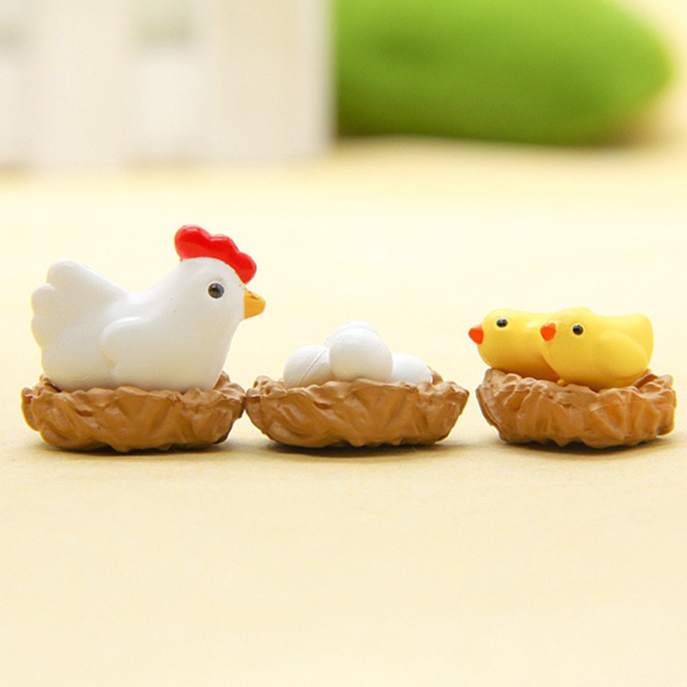 【SPP】12Pcs Miniature Hen Chicken Family Egg Statue Figurine Doll House Garden Decor