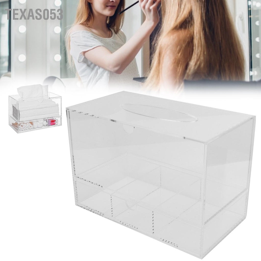 Texas053 Hộp lưu trữ khăn giấy acrylic trong suốt mỹ phẩm mở rộng lông mi với ngăn kéo