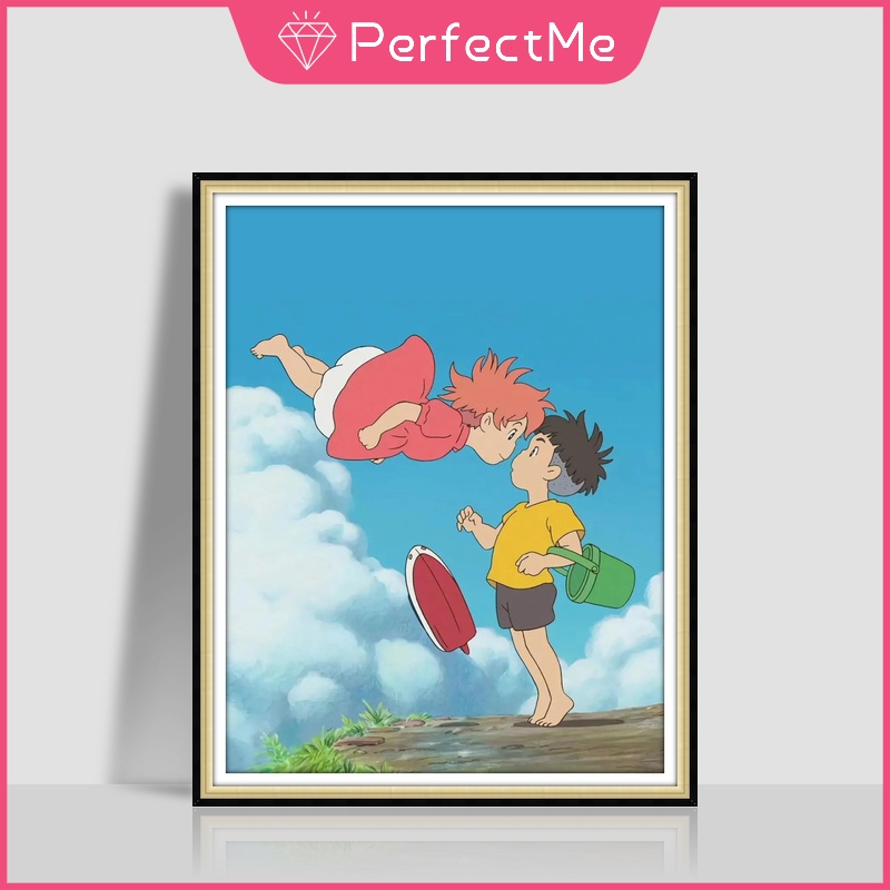 Bộ tranh đính đá 5D DIY hình truyện tranh Hayao Miyazaki 30x40cm treo tường trang trí