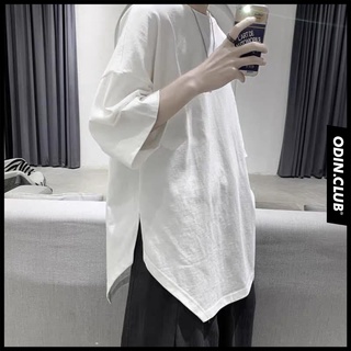 Áo phông xẻ tà unisex ODIN dành cho nam nữ, áo thun dáng basic tay lỡ form rộng chất thun mềm thỏa mái năng động