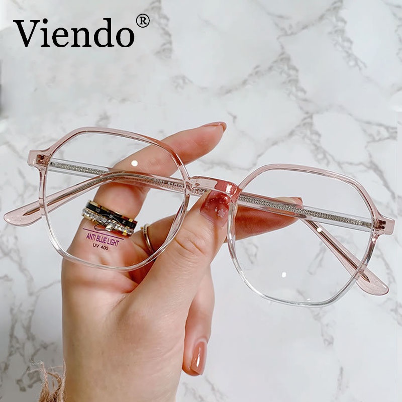 Mắt kính VIENDO gọng đa giác chống ánh sáng xanh/ tia UV phong cách Hàn Quốc màu sắc thời trang cho nam nữ(có thể cắt cận thị ống kính)