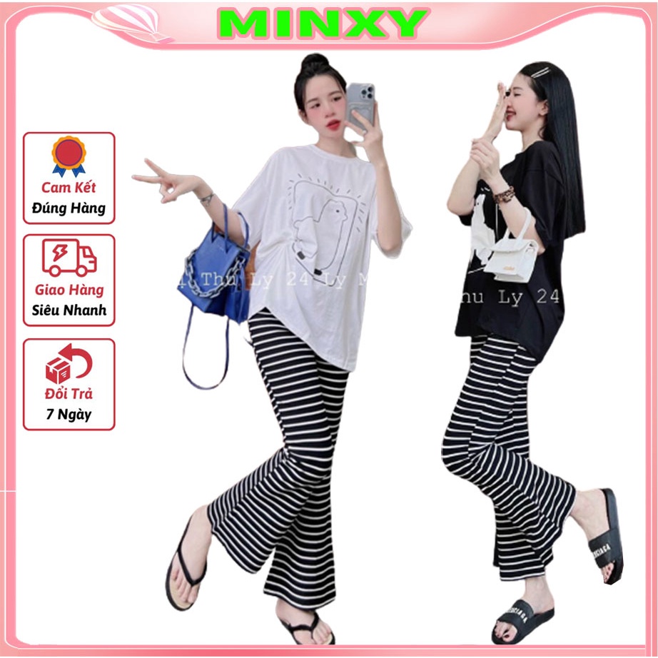 Sét áo cừu mic quần kẻ,bộ quần ống vảy loe mix áo phông hack dáng,co giãn thoải mái,quà tặng 1 sợ dây buộc tóc_Minxy