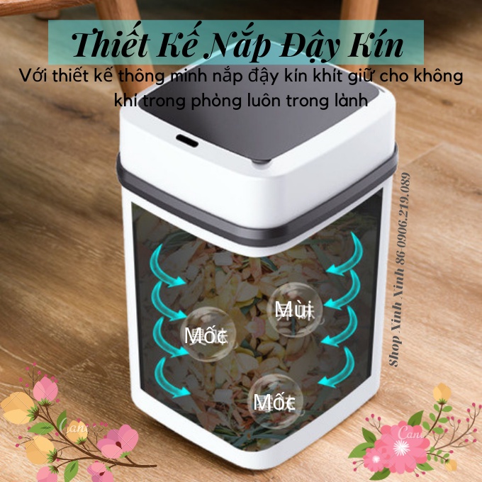 Thùng Rác Thông Minh Cảm Ứng Tự Động Đóng Mở Nắp - Dung Tích 13L-15L Tiện Dụng