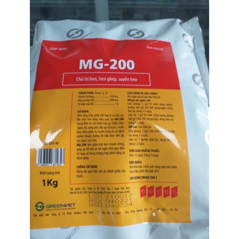 MG 200 suyễn, hen, hen ghép cho gia súc gia cầm 1kg
