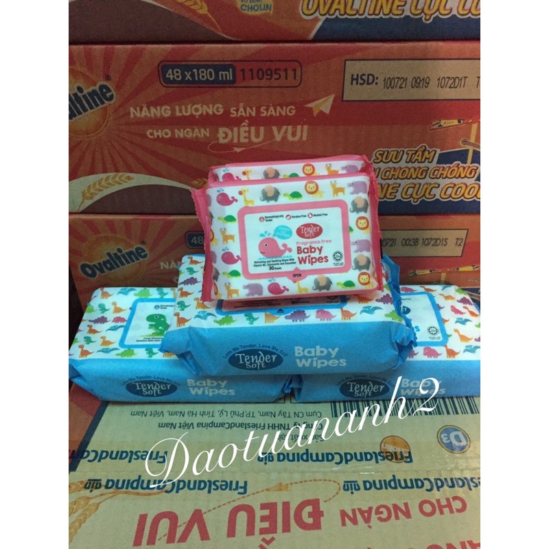 Khăn ướt Tender Soft Baby gói 30 tờ (Xanh dương + hồng). hàng chính hãng DKSH Việt Nam.