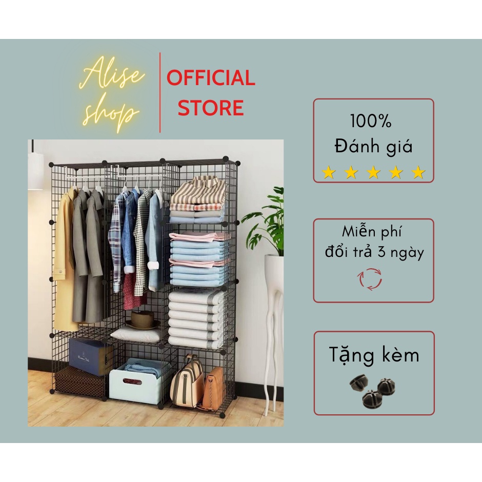 Tủ 3 Ô Lắp Ghép, Tấm Lưới Lắp Ghép Giá Kệ Tủ Quần Áo (Tặng Kèm Chốt)